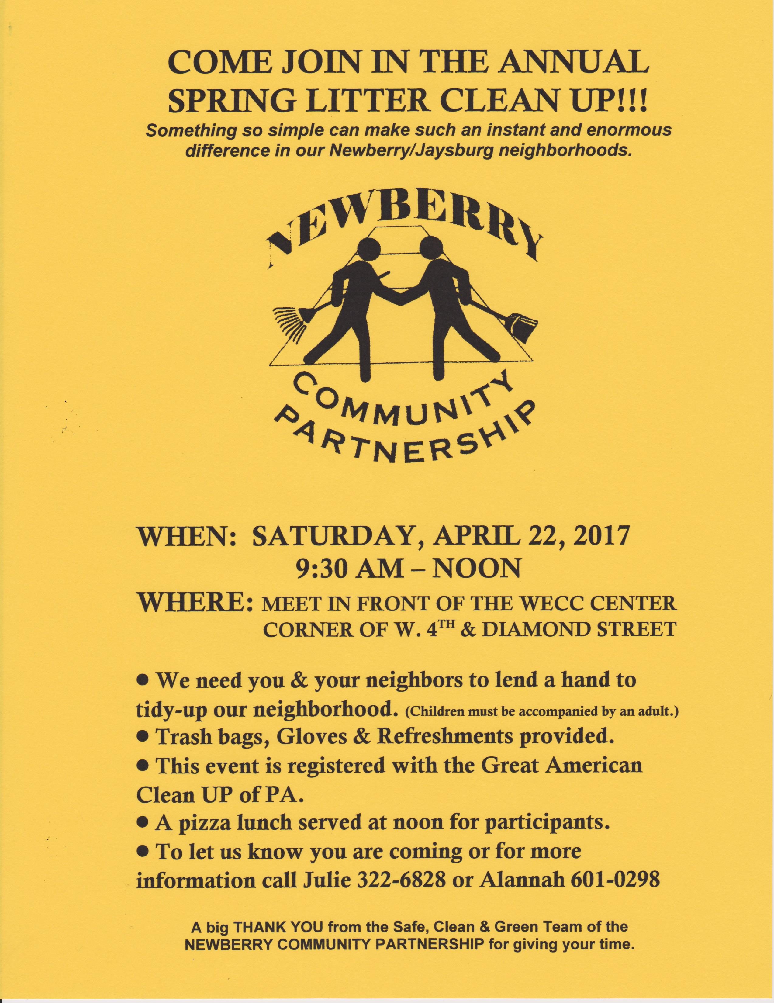 Annual Newberry Spring Litter Clean Up April 22, 2017
